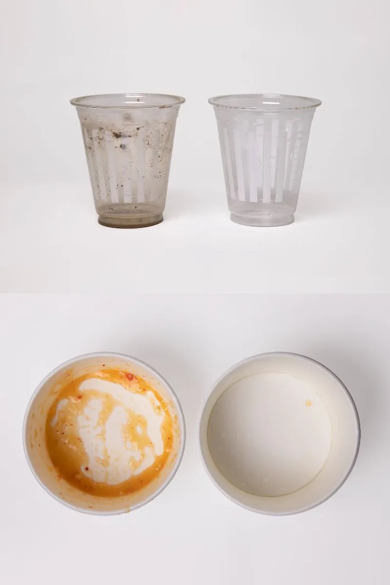 Before and after cup washing