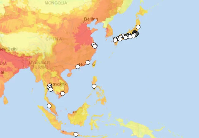 BRFで特定した汚染リスクが高い東アジア、東南アジアのグループ拠点図